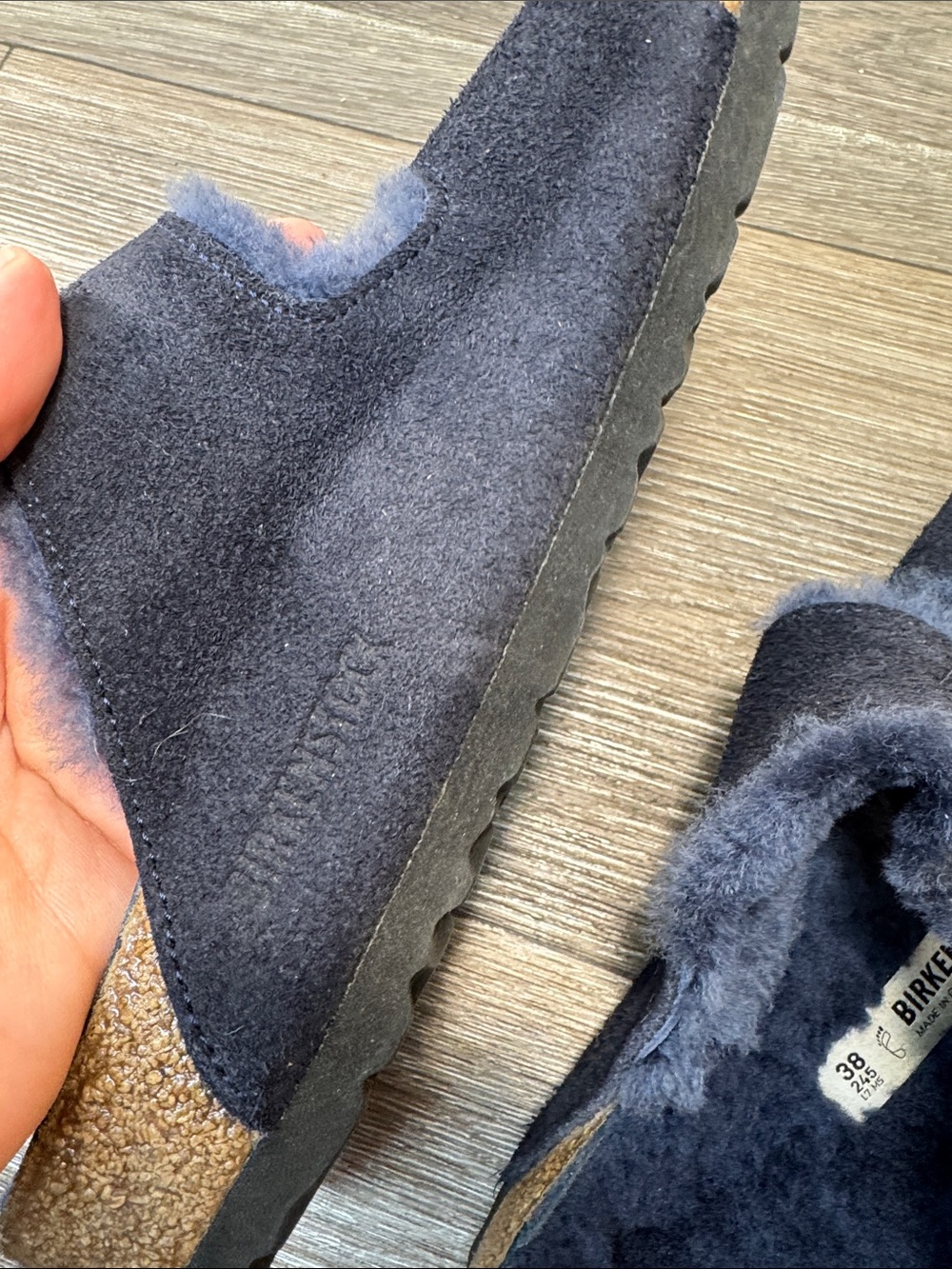 Birkenstock Navy Suede Shearling Arizona fur lined Sandals Sz 38 (j295) - Picture 5 of 8